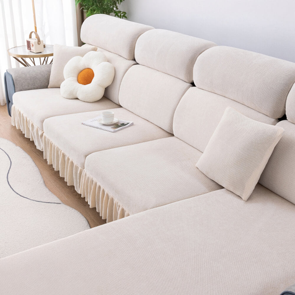 Chenille Jacquard All-Season Ruffled Skirt Elastic Fit Magic Sofa Cover