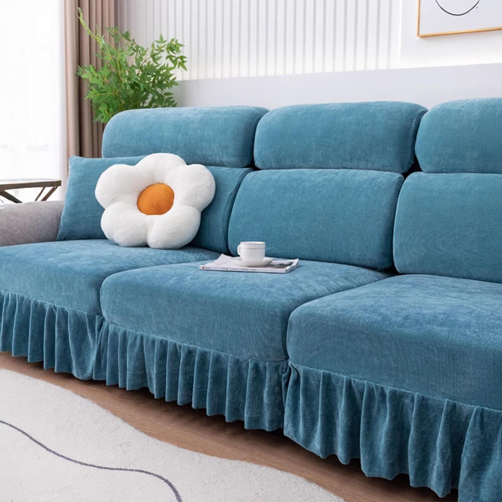 Chenille Jacquard All-Season Ruffled Skirt Elastic Fit Magic Sofa Cover