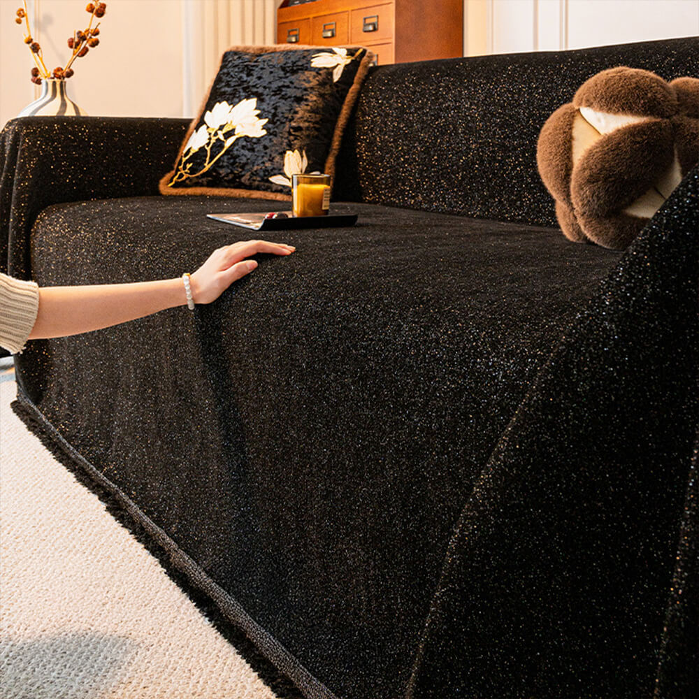 Chenille Starry Glitter Design with Fringe Trim Throw Sofa Cover