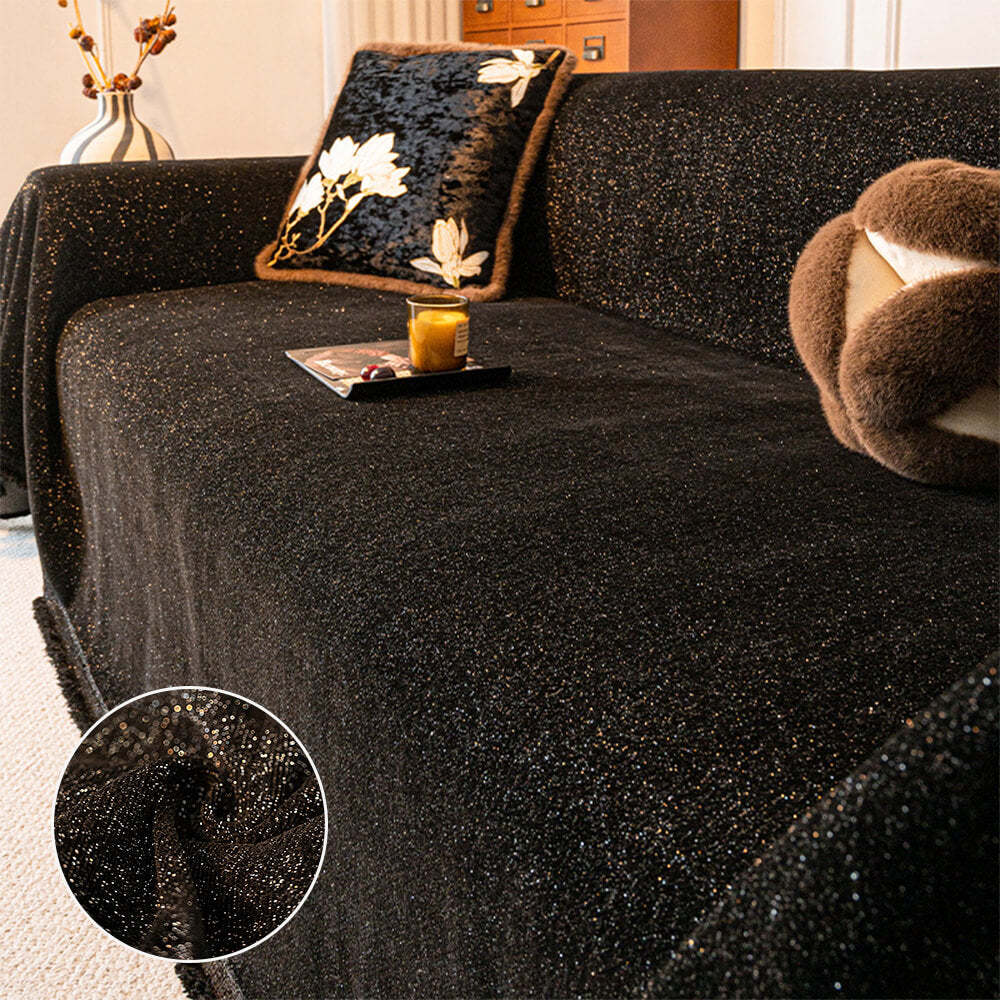Chenille Starry Glitter Design with Fringe Trim Throw Sofa Cover