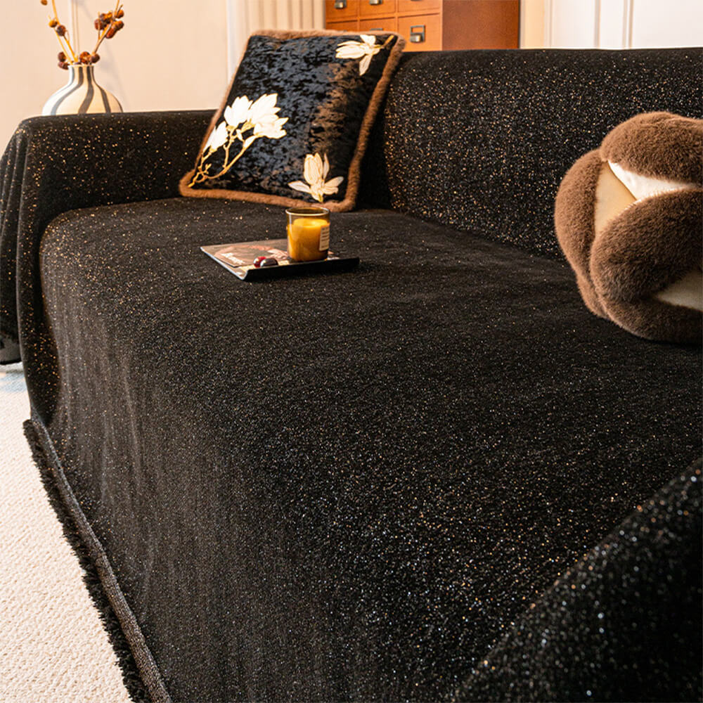 Chenille Starry Glitter Design with Fringe Trim Throw Sofa Cover