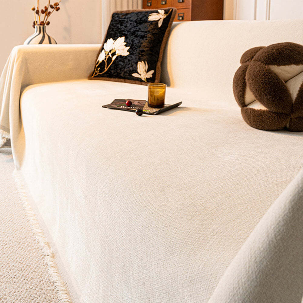 Chenille Starry Glitter Design with Fringe Trim Throw Sofa Cover