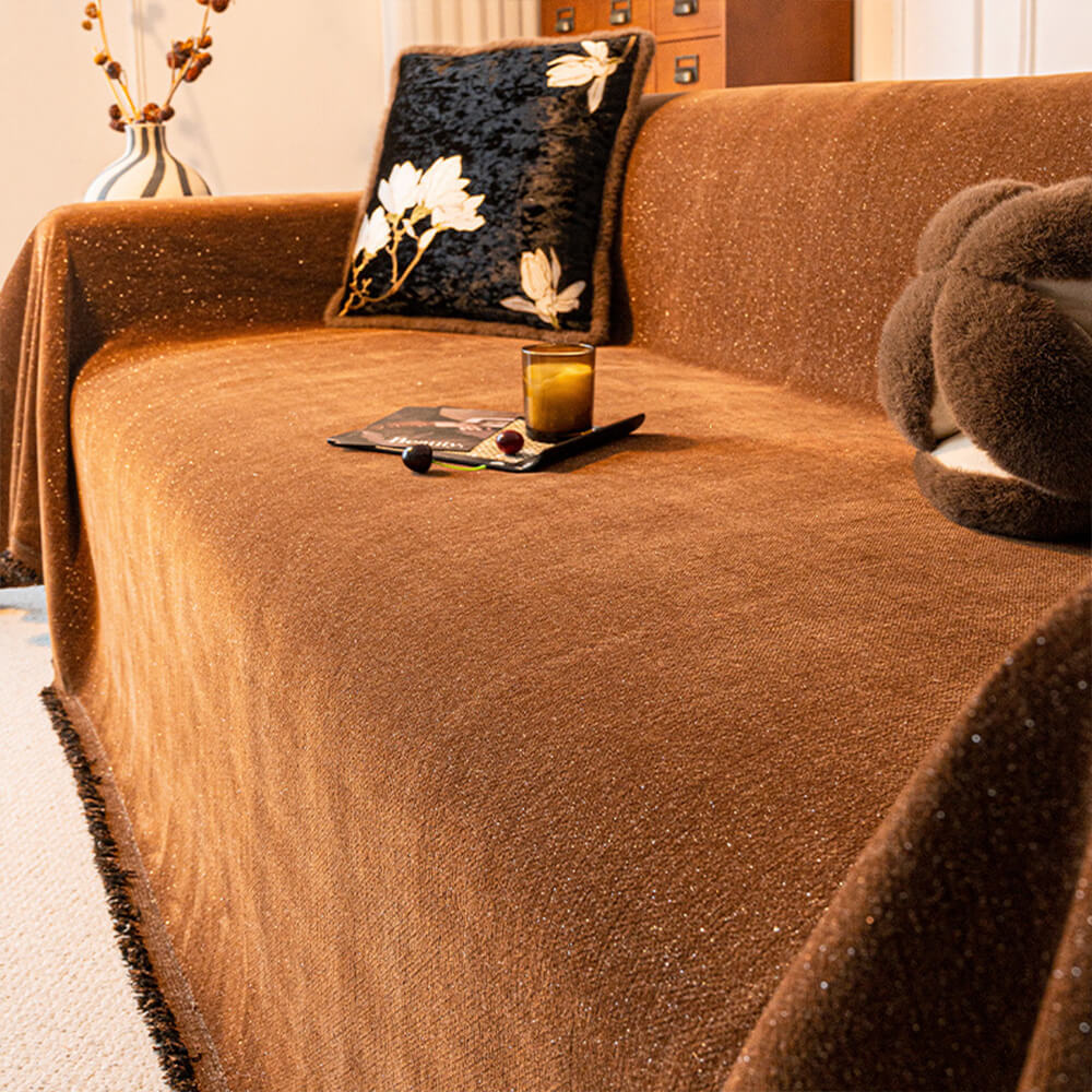 Chenille Starry Glitter Design with Fringe Trim Throw Sofa Cover