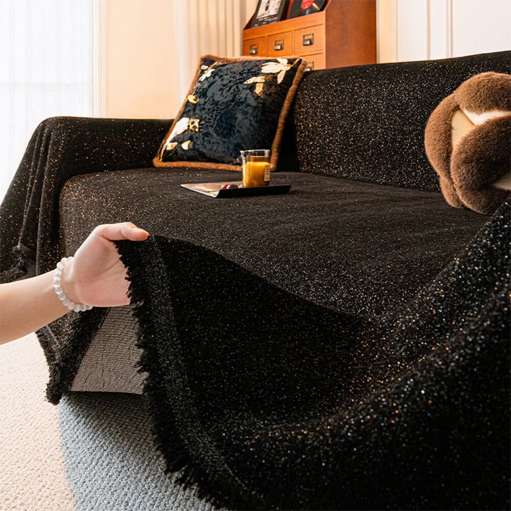 Chenille Starry Glitter Design with Fringe Trim Throw Sofa Cover