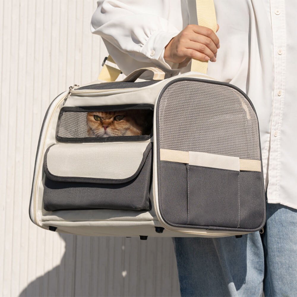 Colour-block Multi-Pocket Cross-body Handbag Cat Carrier Bag