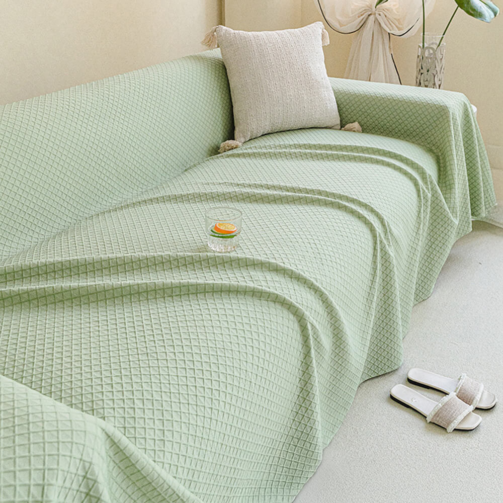 Cooling Ice Silk Grid Design with Liangdou Texture Throw Sofa Cover