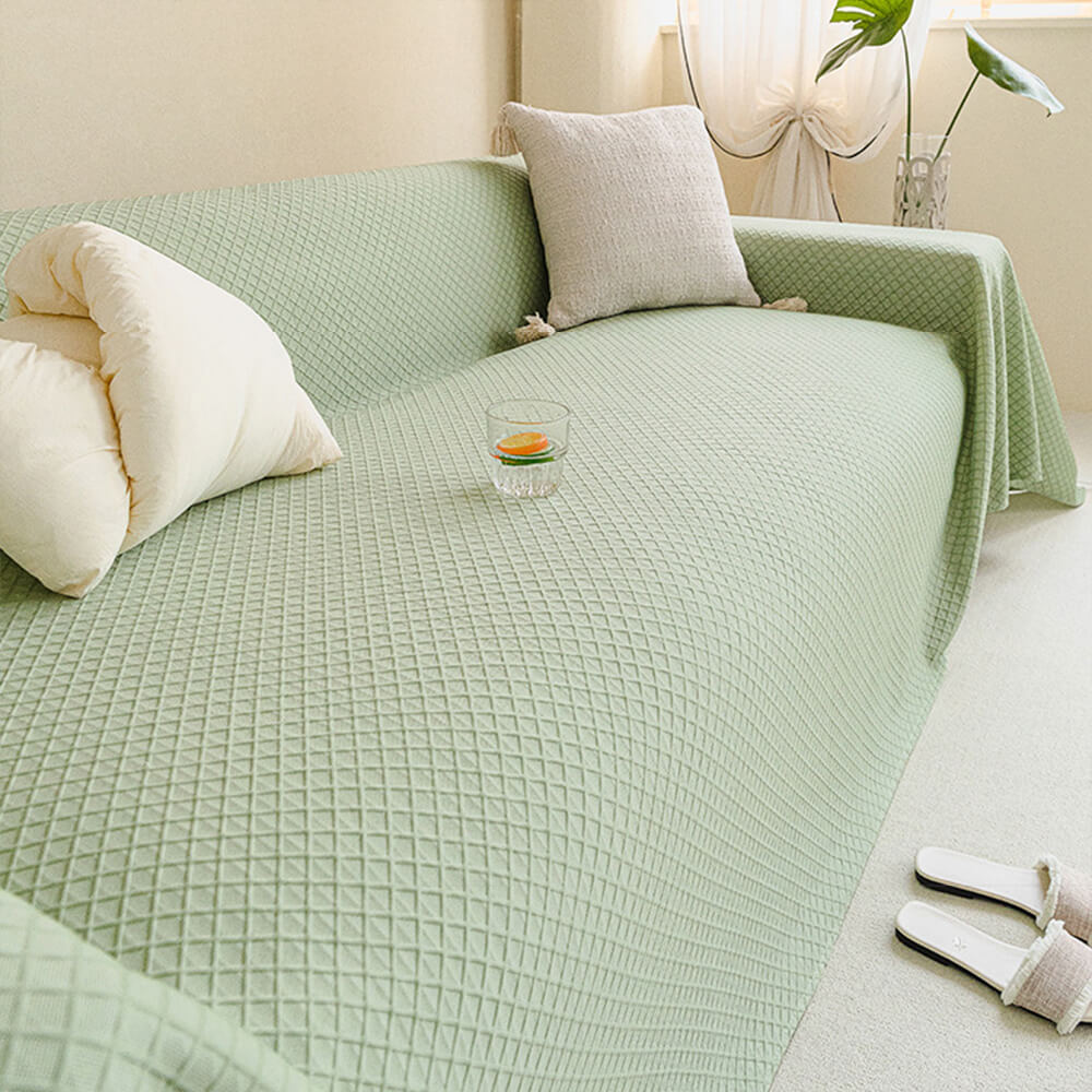 Cooling Ice Silk Grid Design with Liangdou Texture Throw Sofa Cover