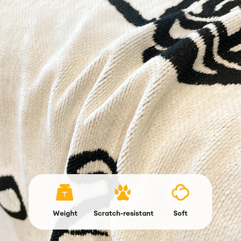 Cute Hand-Drawn Cat Pattern Reversible Chenille Throw Sofa Cover