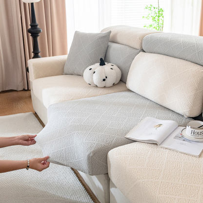 Diamond Jacquard Plush Full-Cover Stretch Sofa Cover