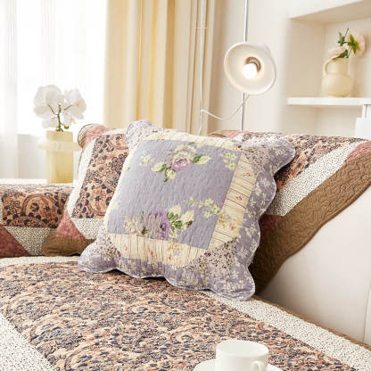 Rustic Floral Patchwork Cotton Quilted Anti-Scratch Sofa Cover