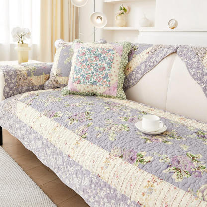 Rustic Floral Patchwork Cotton Quilted Anti-Scratch Sofa Cover