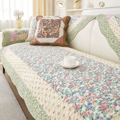 Rustic Floral Patchwork Cotton Quilted Anti-Scratch Sofa Cover