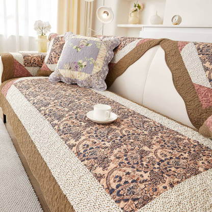 Rustic Floral Patchwork Cotton Quilted Anti-Scratch Sofa Cover