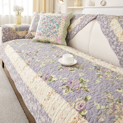 Rustic Floral Patchwork Cotton Quilted Anti-Scratch Sofa Cover