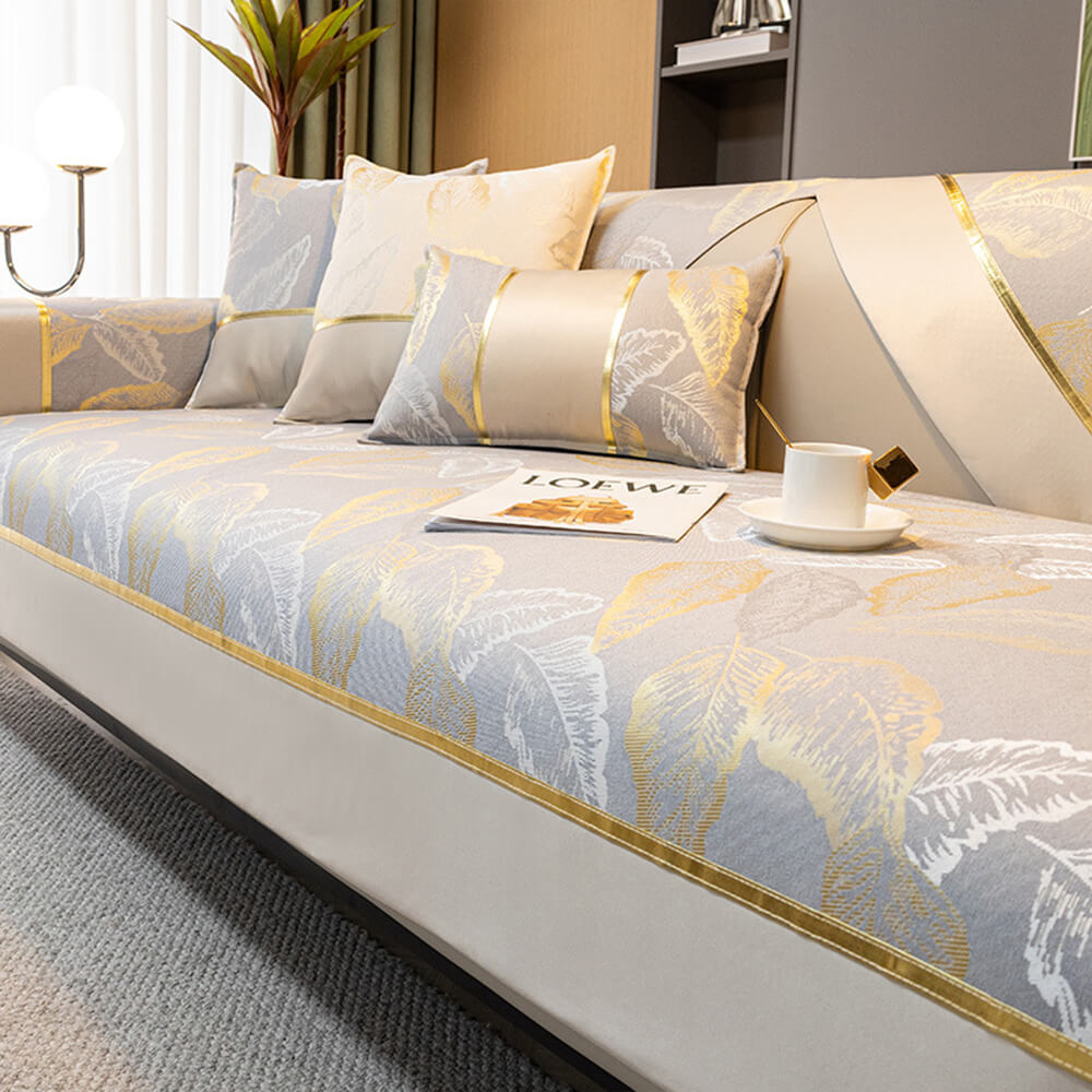 Luxurious Gilded Leaf Texture Non-Slip Sofa Cover