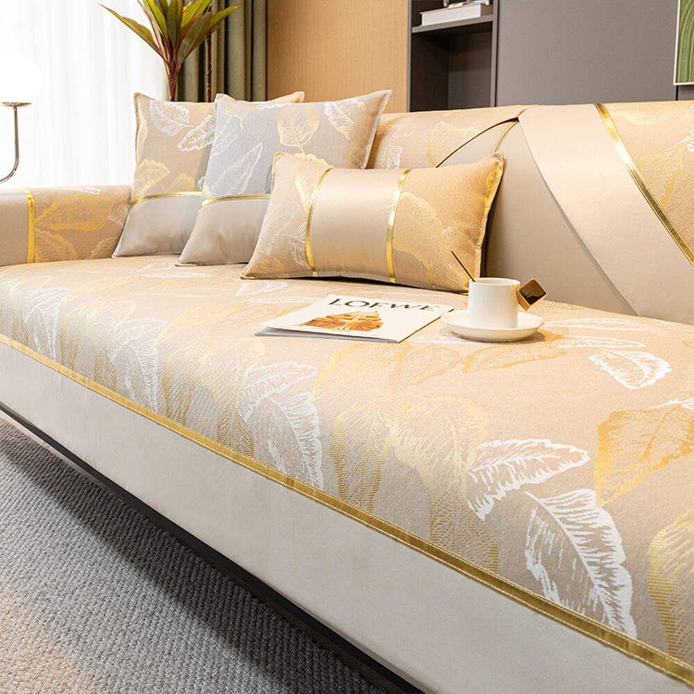Luxurious Gilded Leaf Texture Non-Slip Sofa Cover