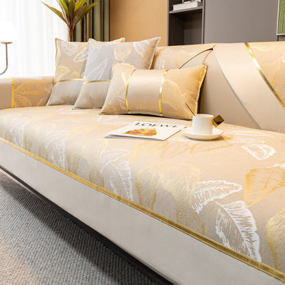Luxurious Gilded Leaf Texture Non-Slip Sofa Cover
