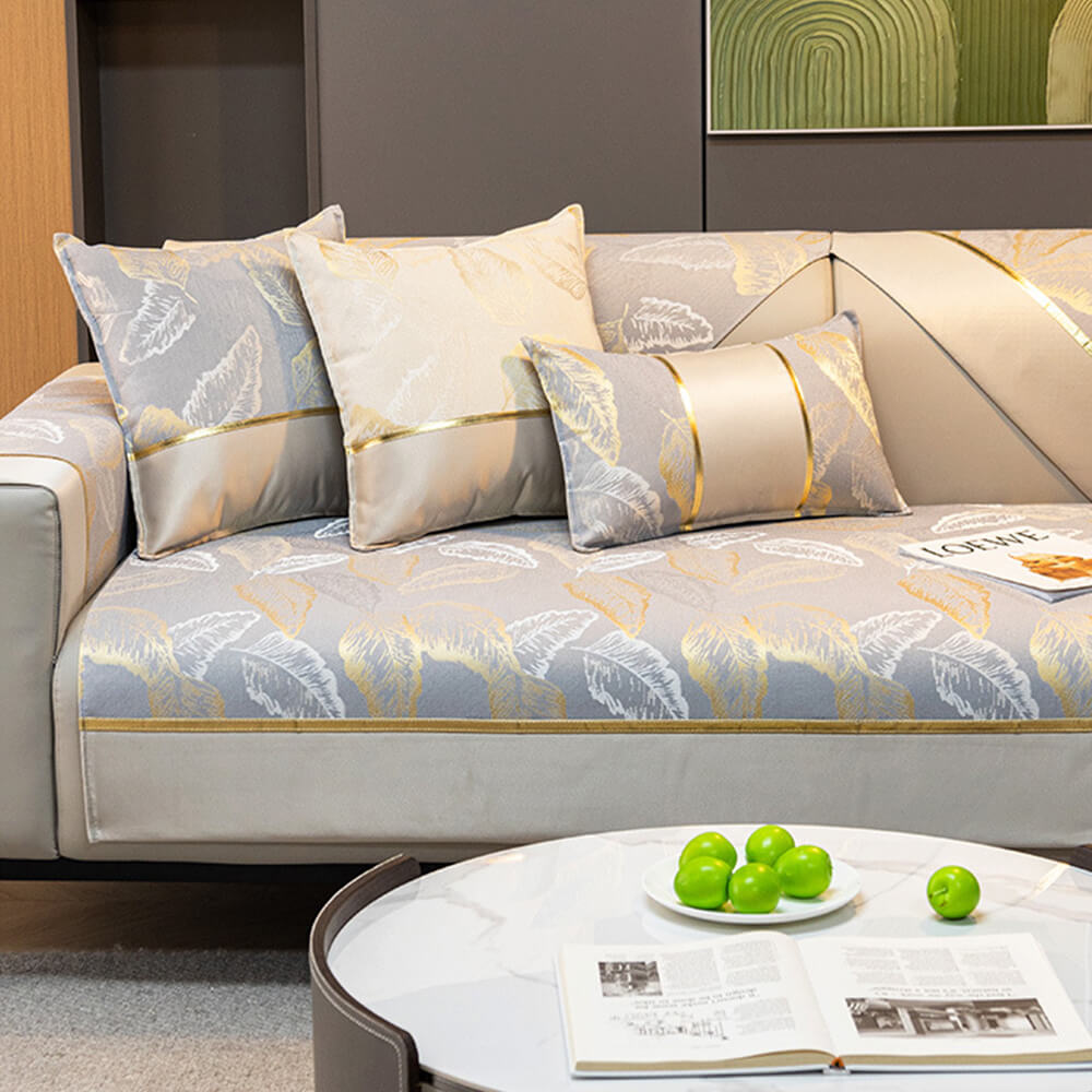 Luxurious Gilded Leaf Texture Non-Slip Sofa Cover