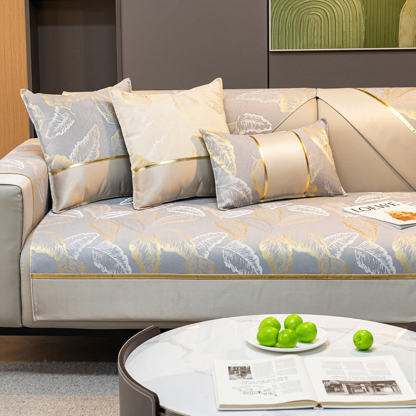 Luxurious Gilded Leaf Texture Non-Slip Sofa Cover