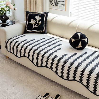 Modern Chevron Stripes Chenille Sofa Cover with Wavy Edges