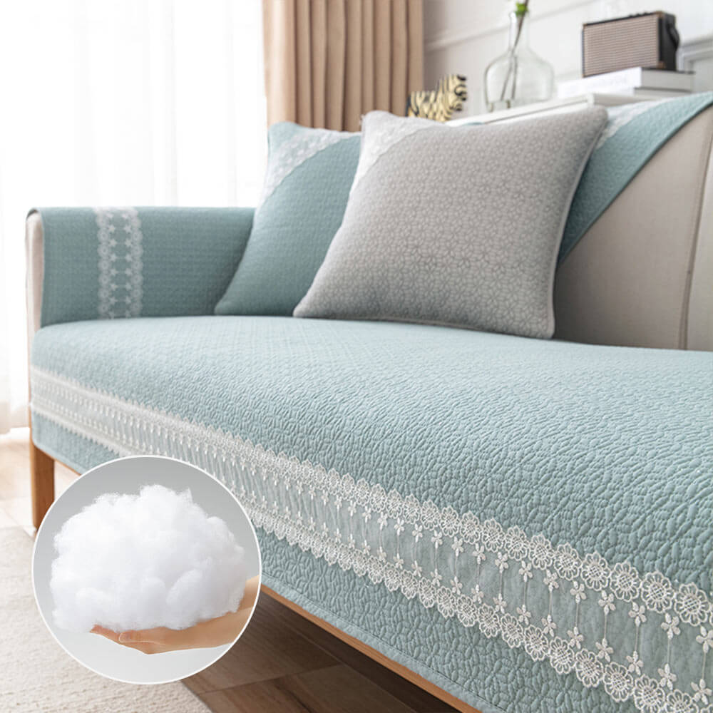 Pure Cotton Lace Trim Embossed Sofa Cover