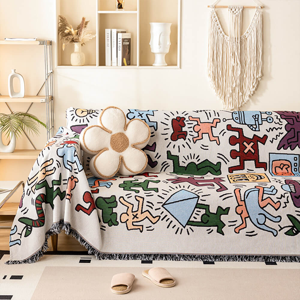 Dog Park Themed Anti-Scratch Tassel Edge Throw Sofa Cover