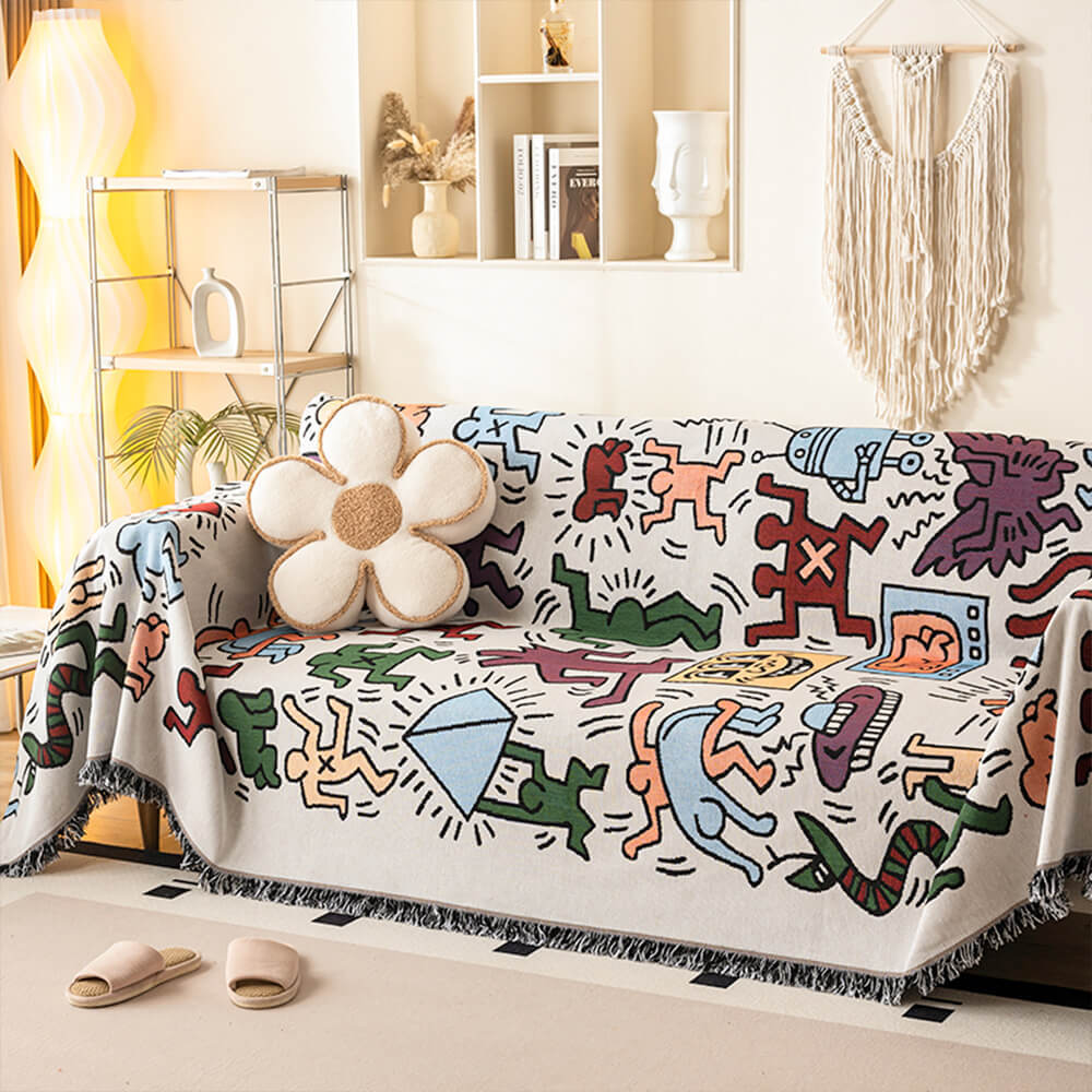 Dog Park Themed Anti-Scratch Tassel Edge Throw Sofa Cover