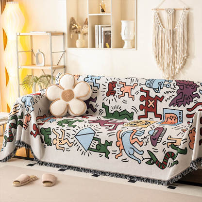 Dog Park Themed Anti-Scratch Tassel Edge Throw Sofa Cover
