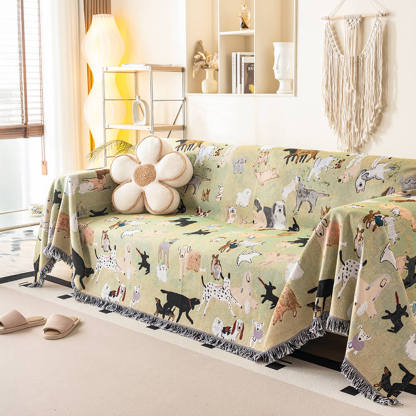 Dog Park Themed Anti-Scratch Tassel Edge Throw Sofa Cover