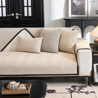 Two-Tone Woven Herringbone Skin-Friendly Polar Fleece Sofa Cover