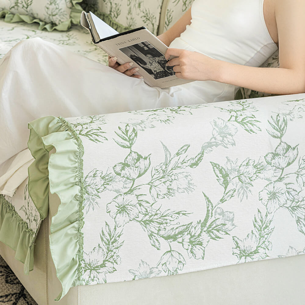 Chenille Floral Ruffle Design Anti-Slip Sofa Cover
