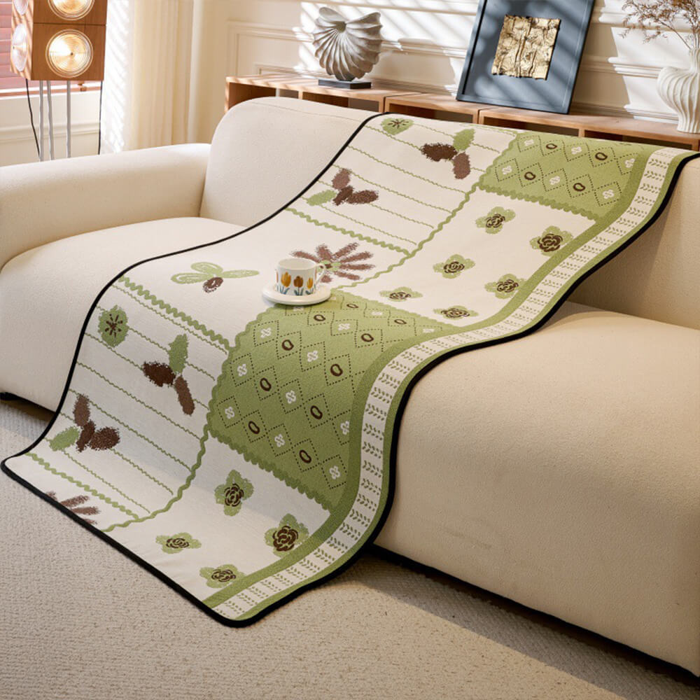 Chenille Scratch-resistant Fabric Pastoral Style Irregular Shaped Non-slip Sofa Cover