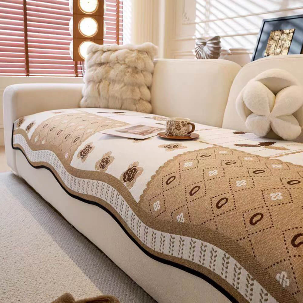 Chenille Scratch-resistant Fabric Pastoral Style Irregular Shaped Non-slip Sofa Cover