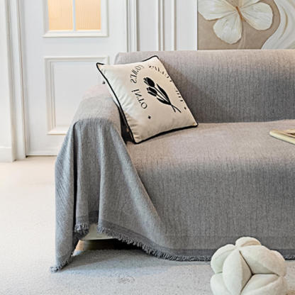 Cream Chenille Textured Pet-Friendly Anti-Scratch Throw Sofa Cover