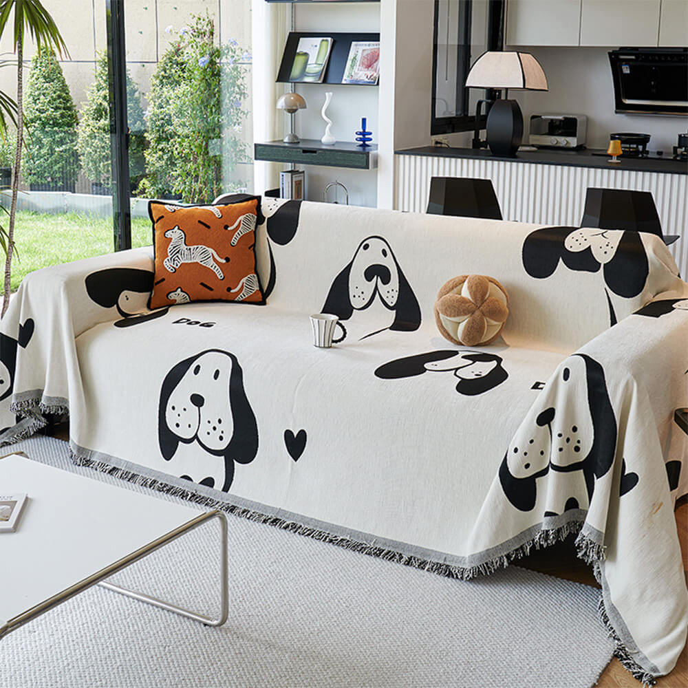 Dog & Cat Patterns Cosy Chenille Throw Sofa Cover