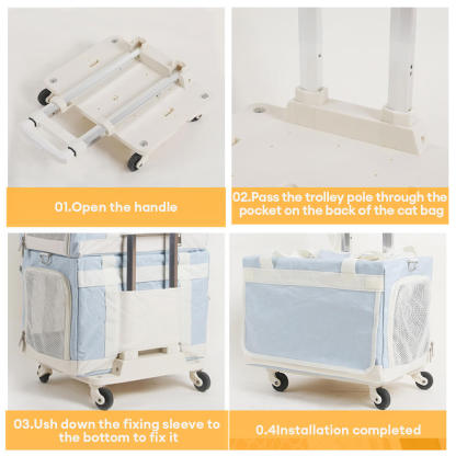 Double-Layer Spacious Multi-Cat Travel Rolling Pet Carrier Bag with Wheels