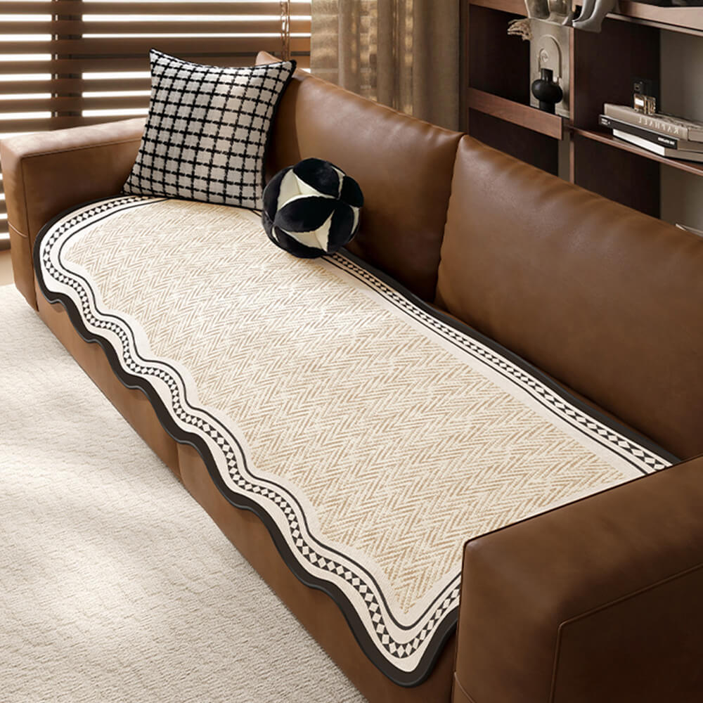 Durable Herringbone Pattern Anti-Slip Sofa Cover with Wavy Trim – Pet