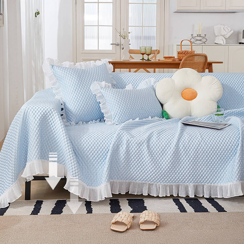 Elegant Breathable Cooling Ice Silk Stylish Frilled Edges Sofa Cover