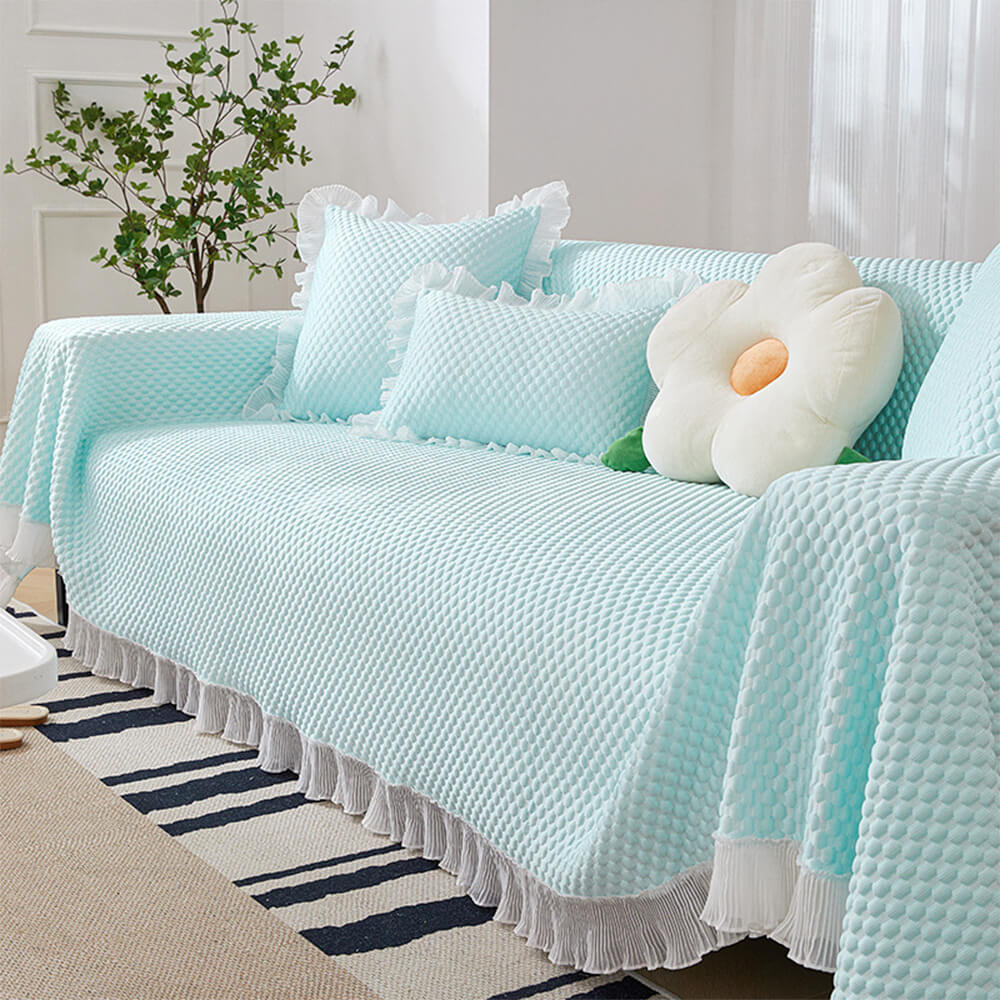 Elegant Breathable Cooling Ice Silk Stylish Frilled Edges Sofa Cover