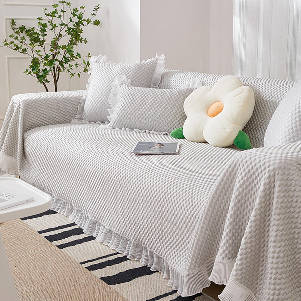 Elegant Breathable Cooling Ice Silk Stylish Frilled Edges Sofa Cover