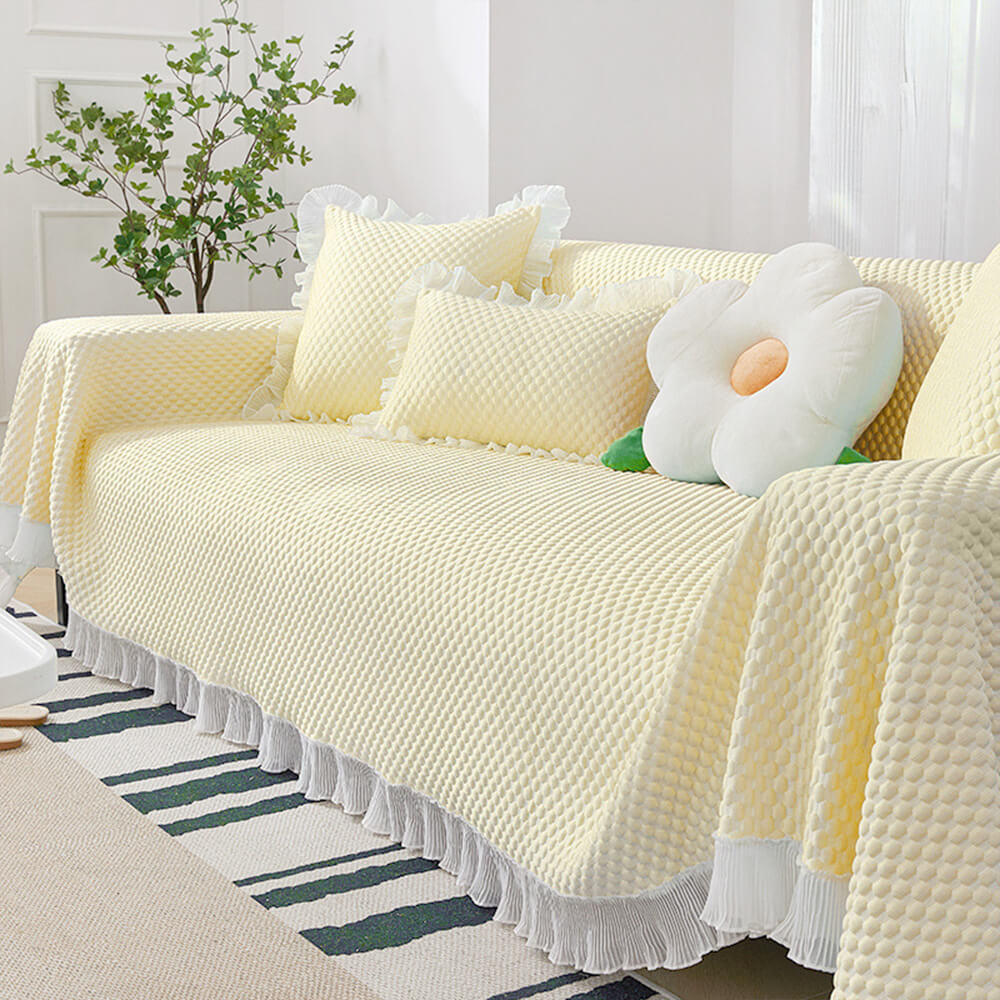 Elegant Breathable Cooling Ice Silk Stylish Frilled Edges Sofa Cover