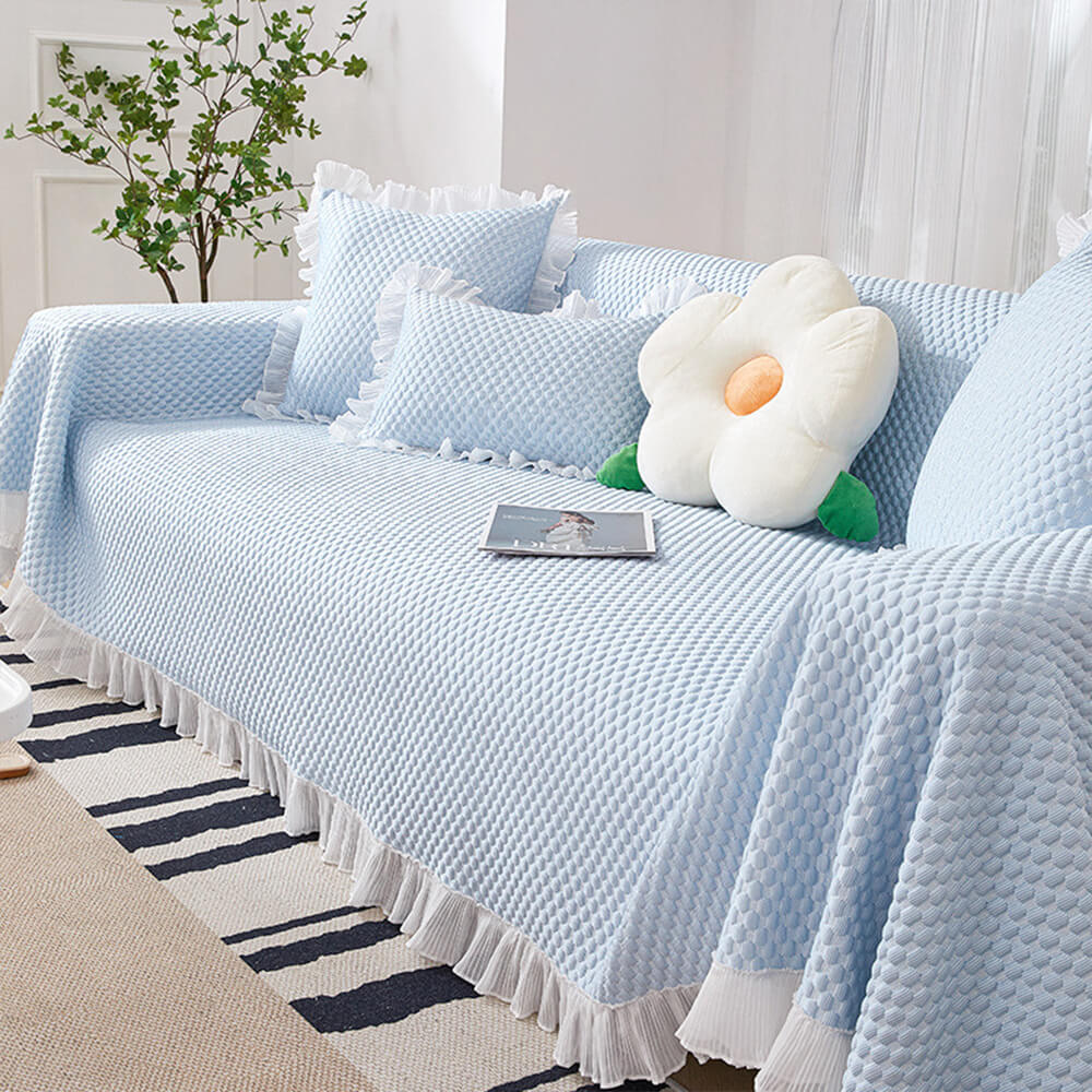 Elegant Breathable Cooling Ice Silk Stylish Frilled Edges Sofa Cover