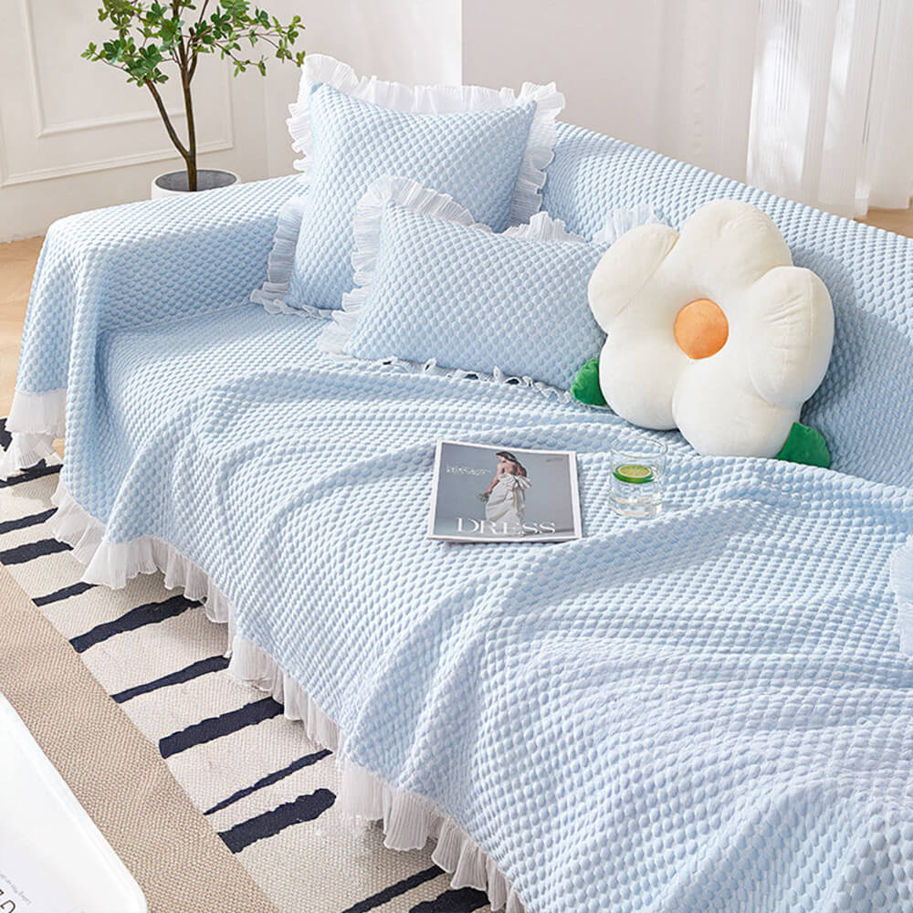 Elegant Breathable Cooling Ice Silk Stylish Frilled Edges Sofa Cover
