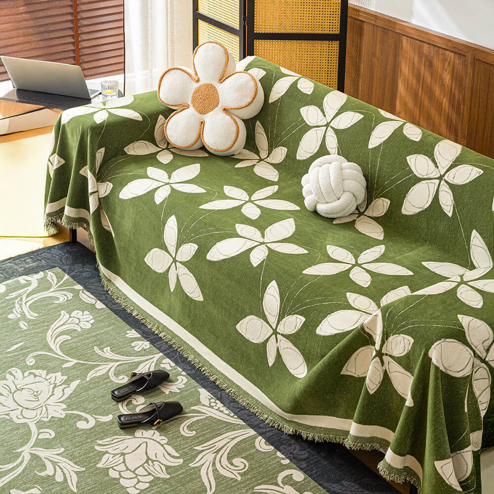 Elegant Reversible Chenille Patterned Throw Sofa Cover