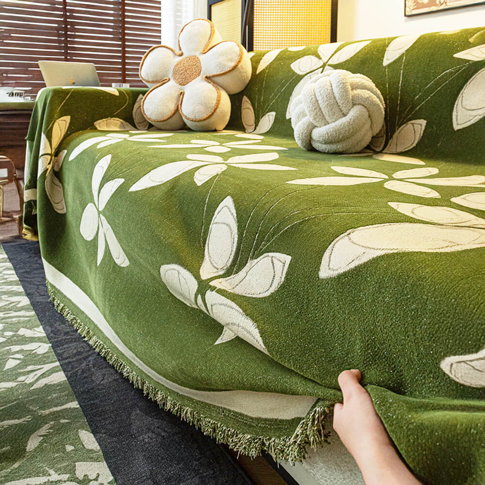 Elegant Reversible Chenille Patterned Throw Sofa Cover