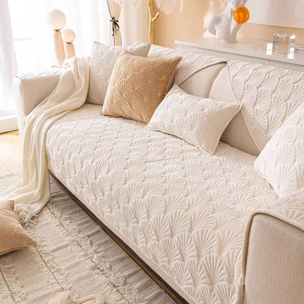 Elegant Shell Pattern Flannel Scratch-Resistant Sofa Cover