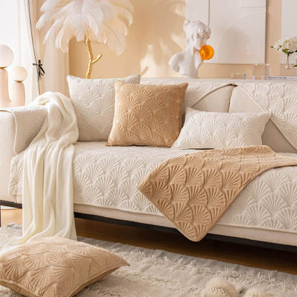 Elegant Shell Pattern Flannel Scratch-Resistant Sofa Cover