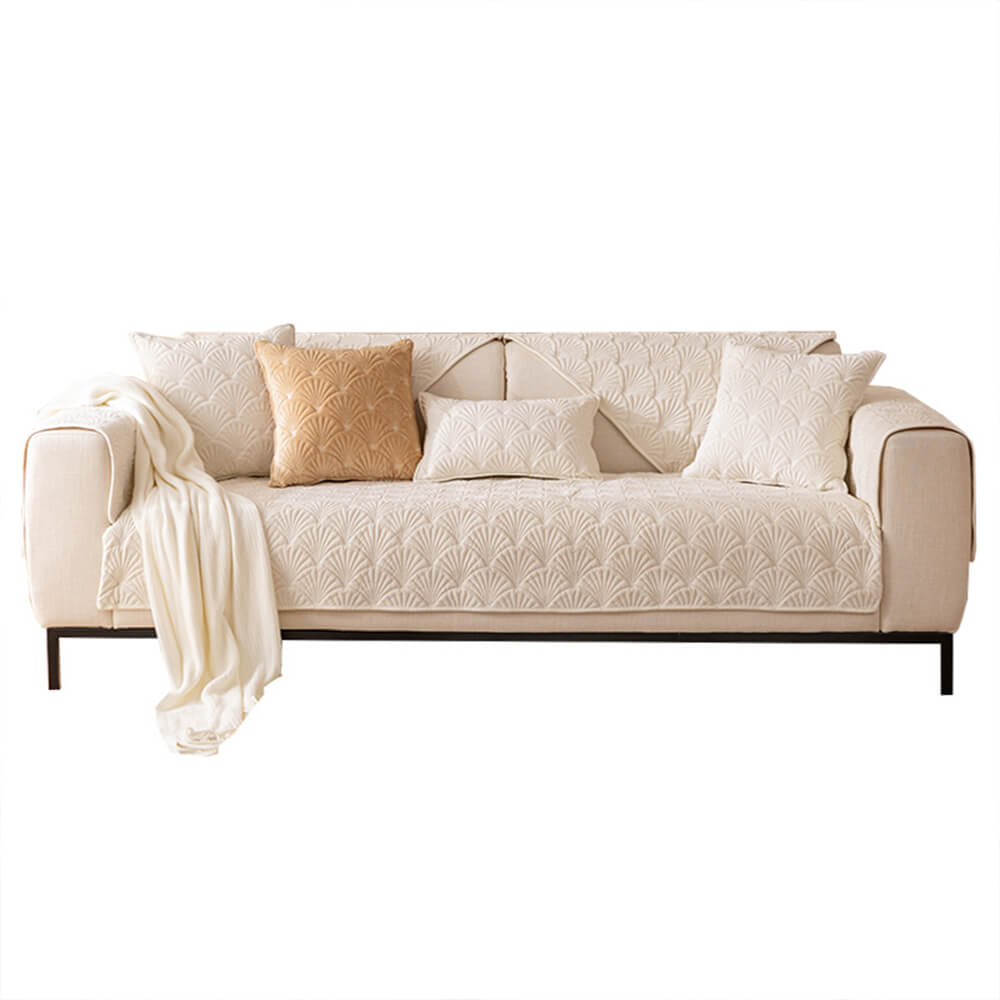 Elegant Shell Pattern Flannel Scratch-Resistant Sofa Cover