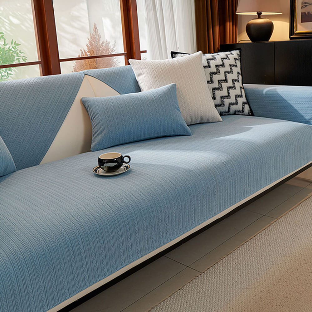 Minimalist Waterproof Wheat Stripe Design Chenille Sofa Cover