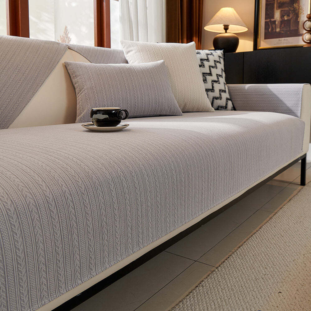 Minimalist Waterproof Wheat Stripe Design Chenille Sofa Cover